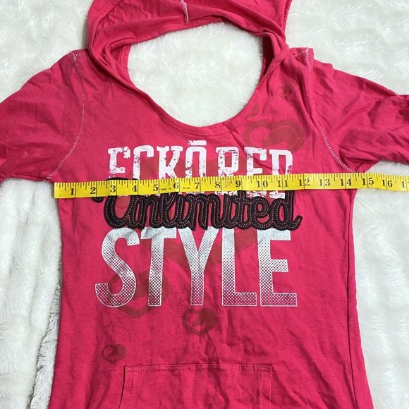 Eckored Women's Pink Cotton Drawstring-Hem Round Neck Separated-Hooded Shirt XS - Picture 3 of 8